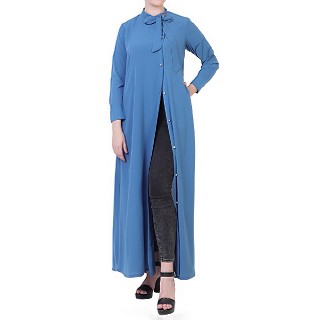 Front open abaya with Tie-ribbon- French Blue